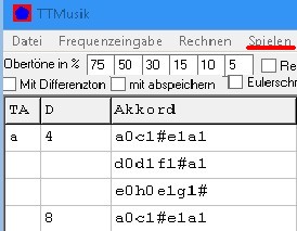 Eingabe Kadenz in TTMusik